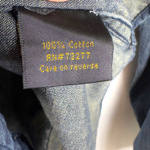 Helix Mens Denim Shirt Pearl Snap Graphic Long Sleeve Collared Button Size L Y2K - Picture 7 of 8